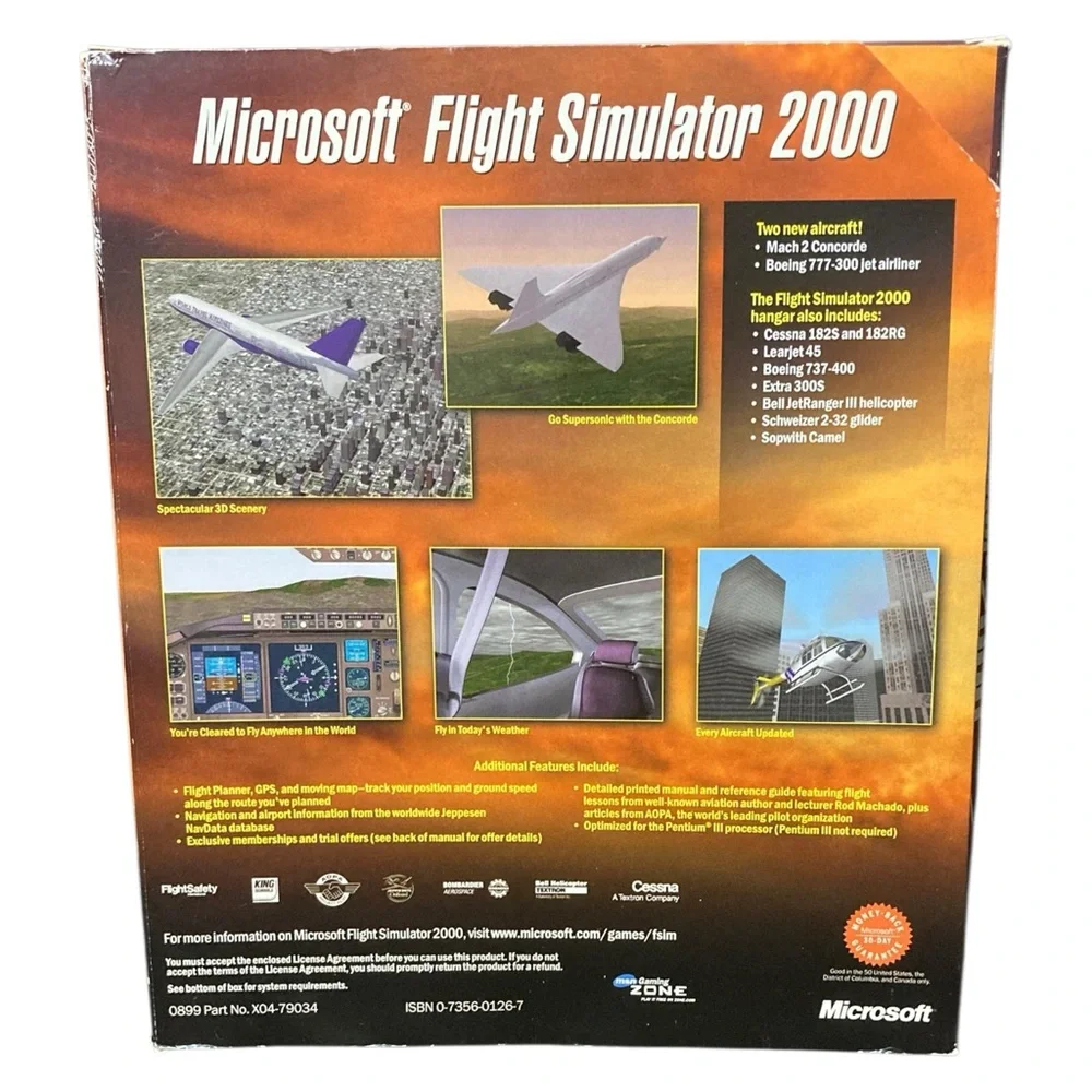 NEW Vintage Microsoft Flight Simulator 2000 (PC, 1999) Manuals & CD